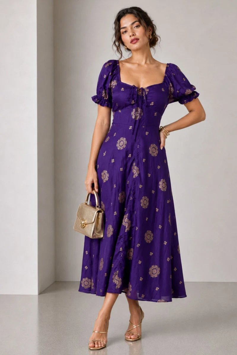 Vinca|Cotton Sweetheart Neck Midi Dress