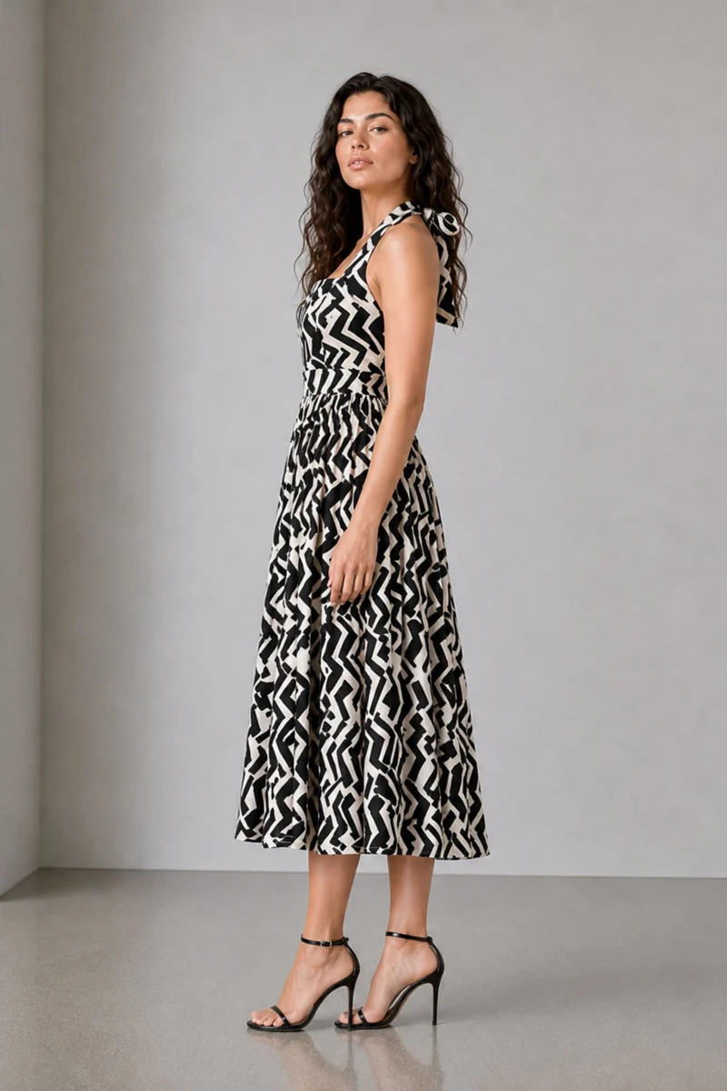 Avela|Cotton Printed Halter Midi Dress