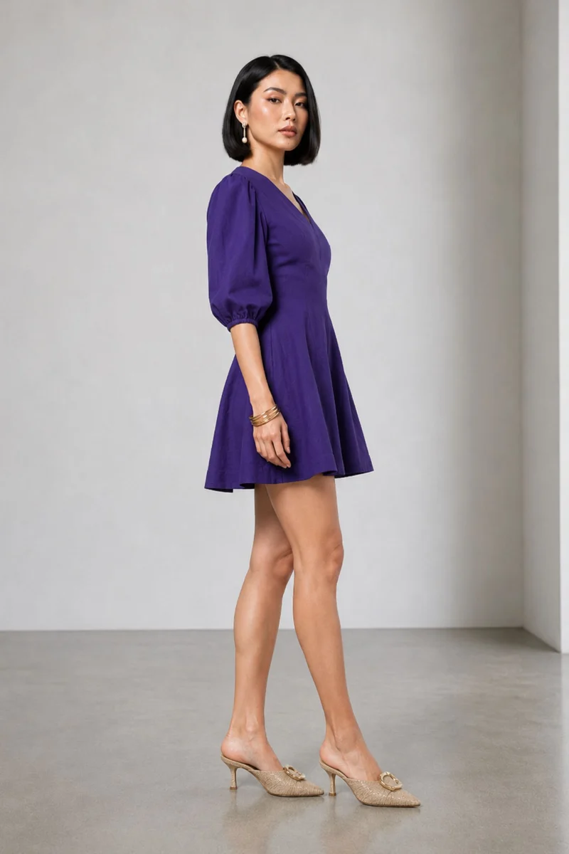 Pryna|Purple Cotton Slub Mini Dress