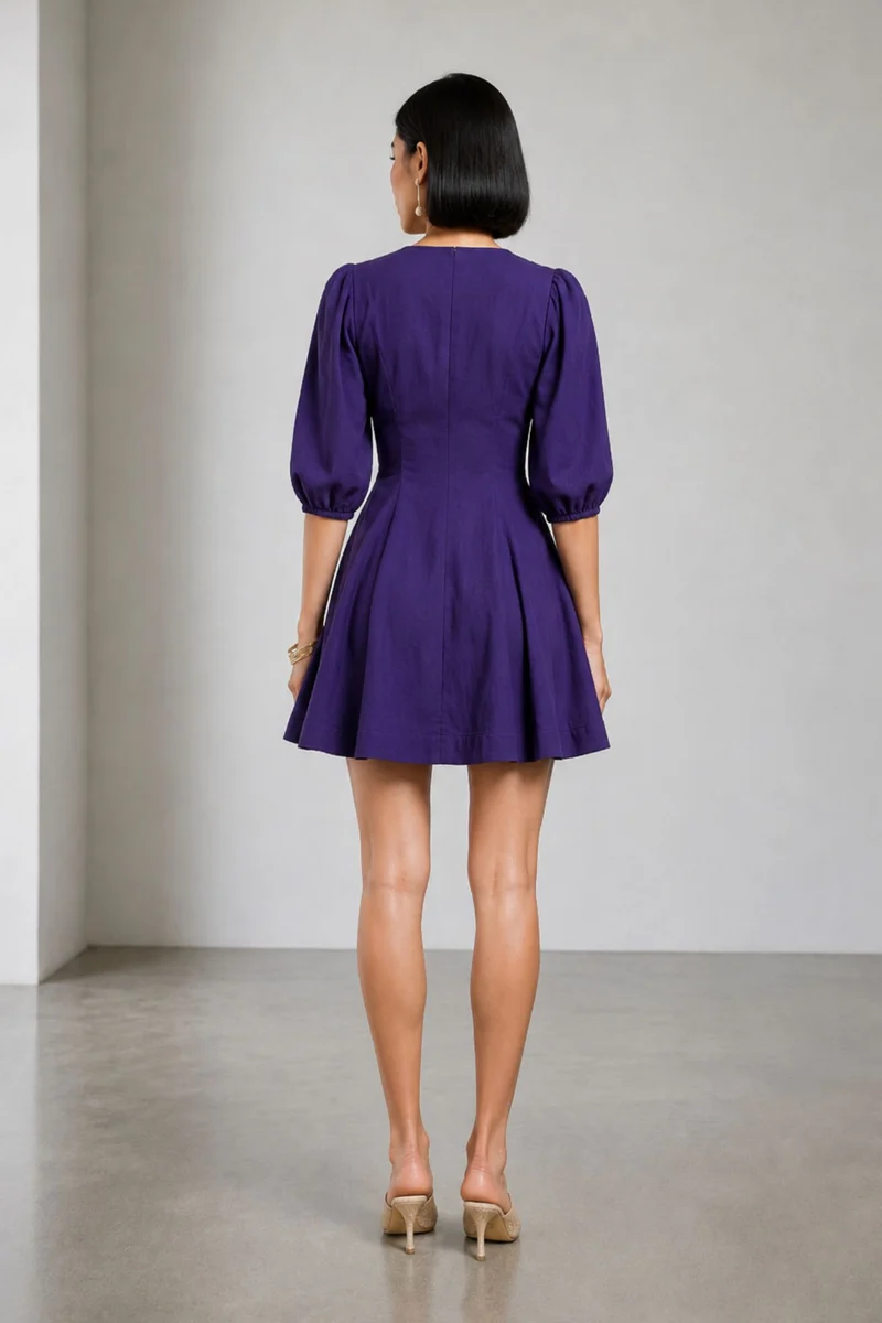 Pryna|Purple Cotton Slub Mini Dress