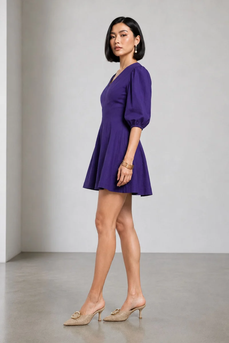 Pryna|Purple Cotton Slub Mini Dress
