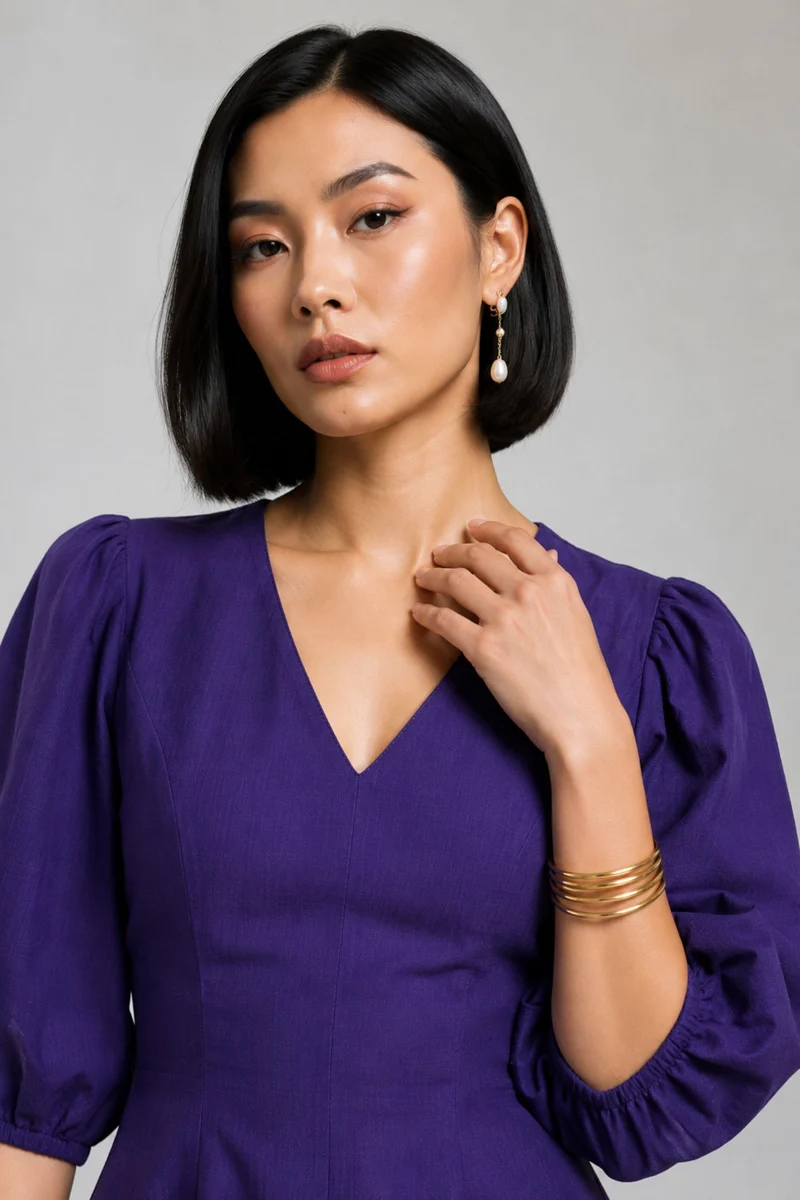 Pryna|Purple Cotton Slub Mini Dress