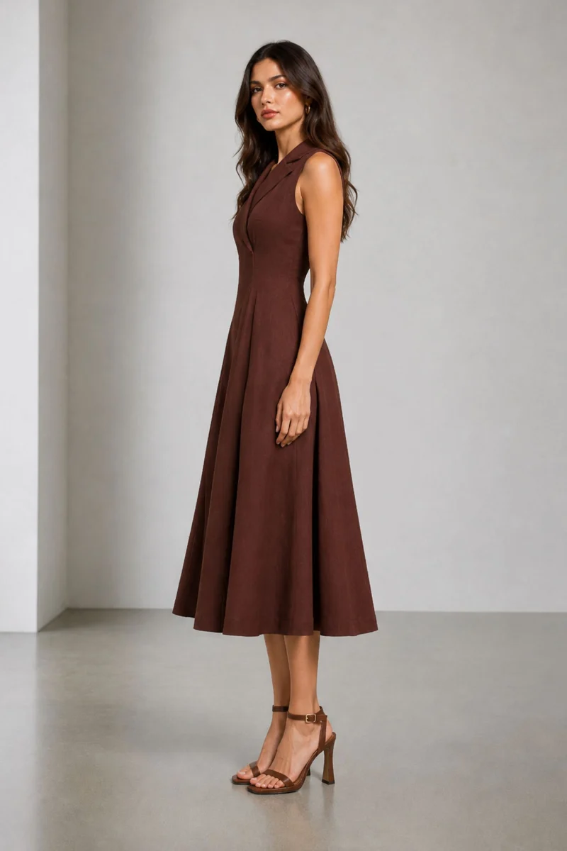 Brenna|Cotton Lapel Collar Wrap Midi Dress