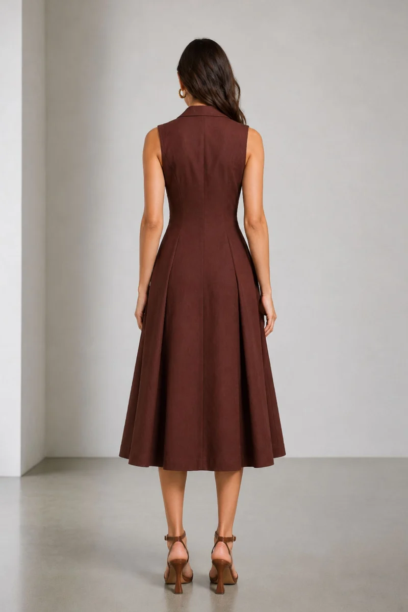 Brenna|Cotton Lapel Collar Wrap Midi Dress