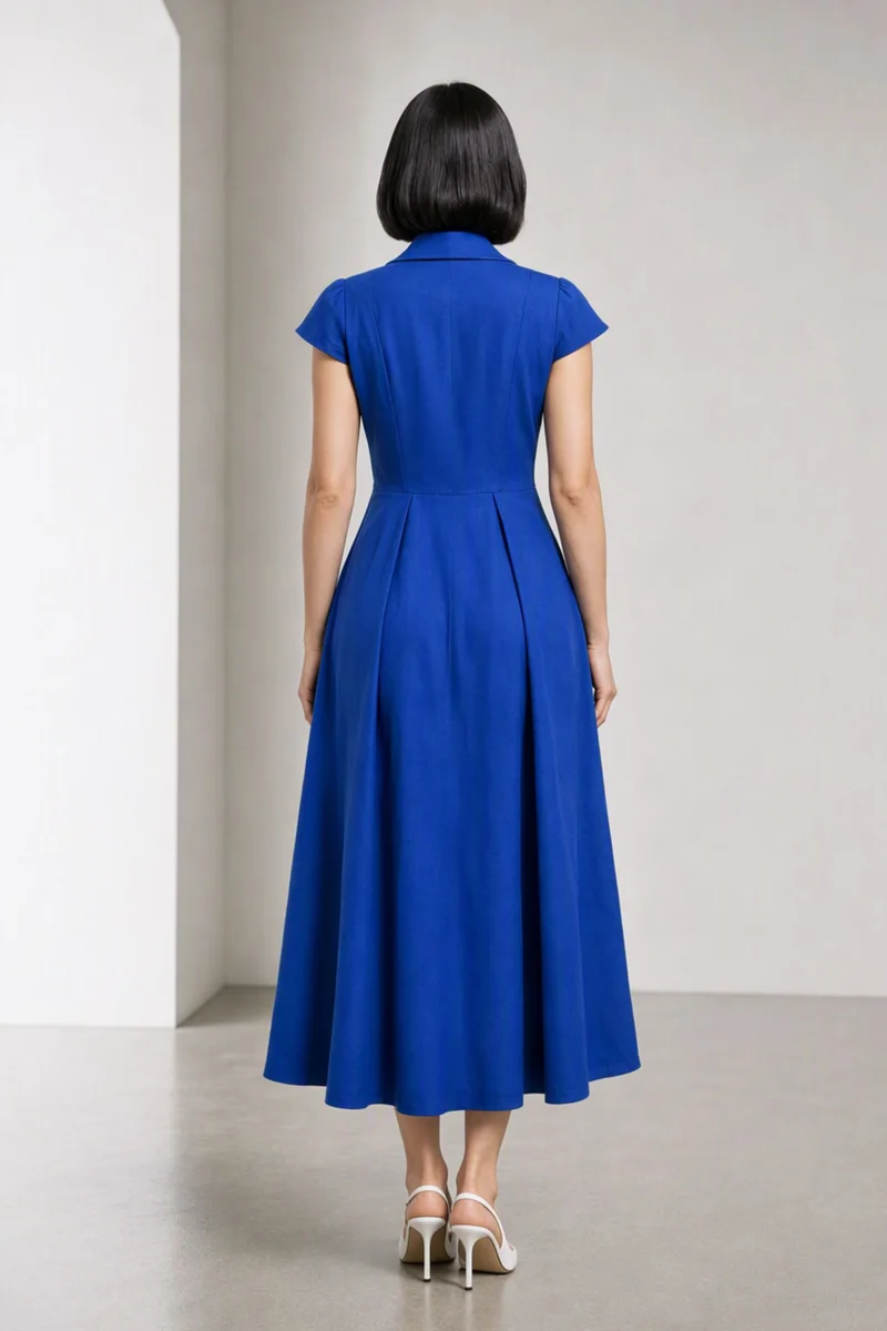 Quella|Cotton Shawl Collar Midi Dress