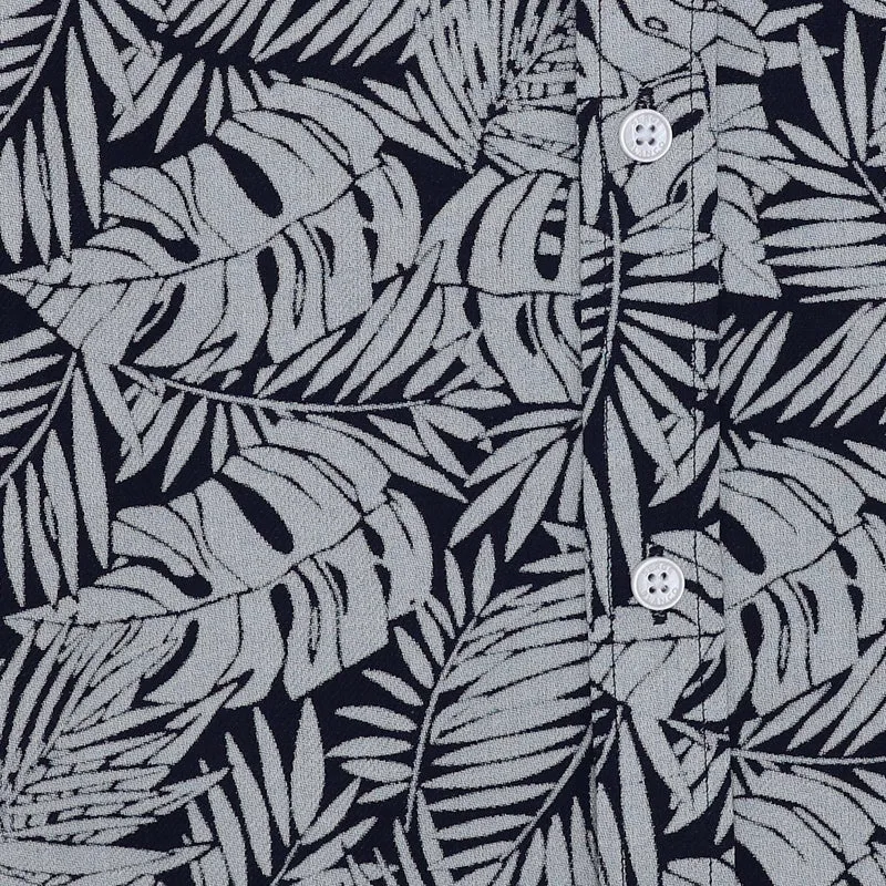 Chemise manches longues en coton bleu marine avec imprimé floral