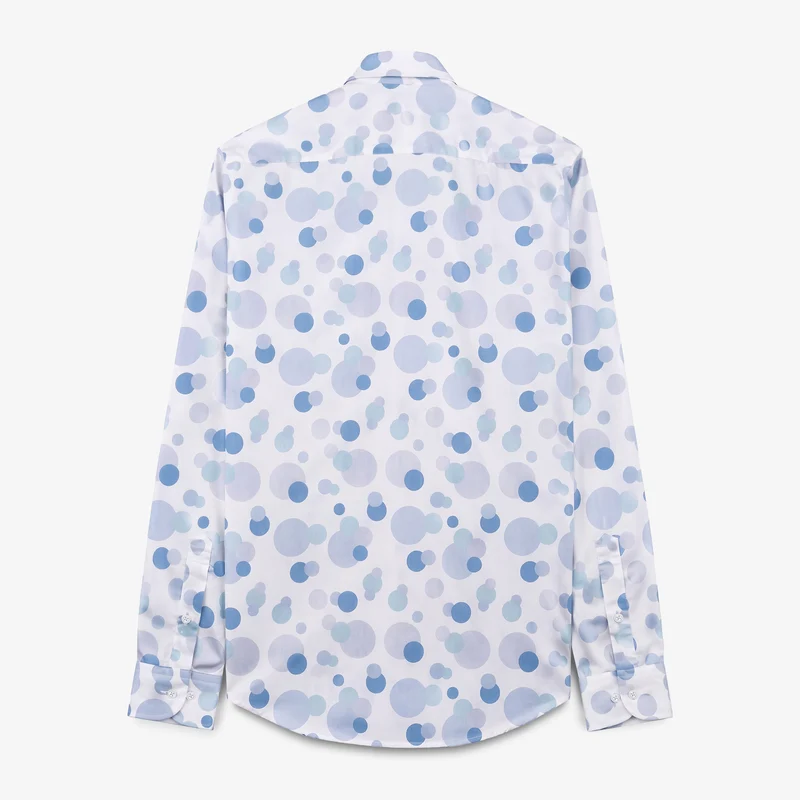 Chemise manches longues en coton blanche avec imprimés boules bleues