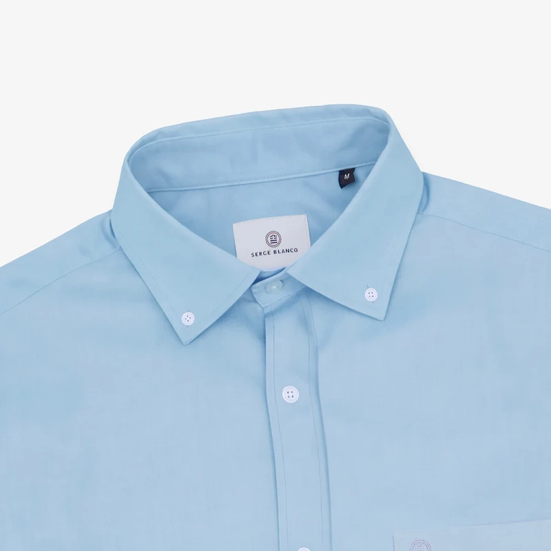 Chemise bleue à manches longues en coton