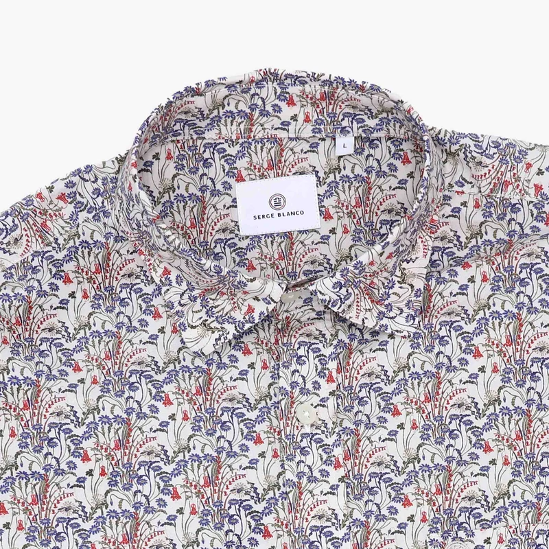 Chemises manches longues brodée blanche et bleue en coton