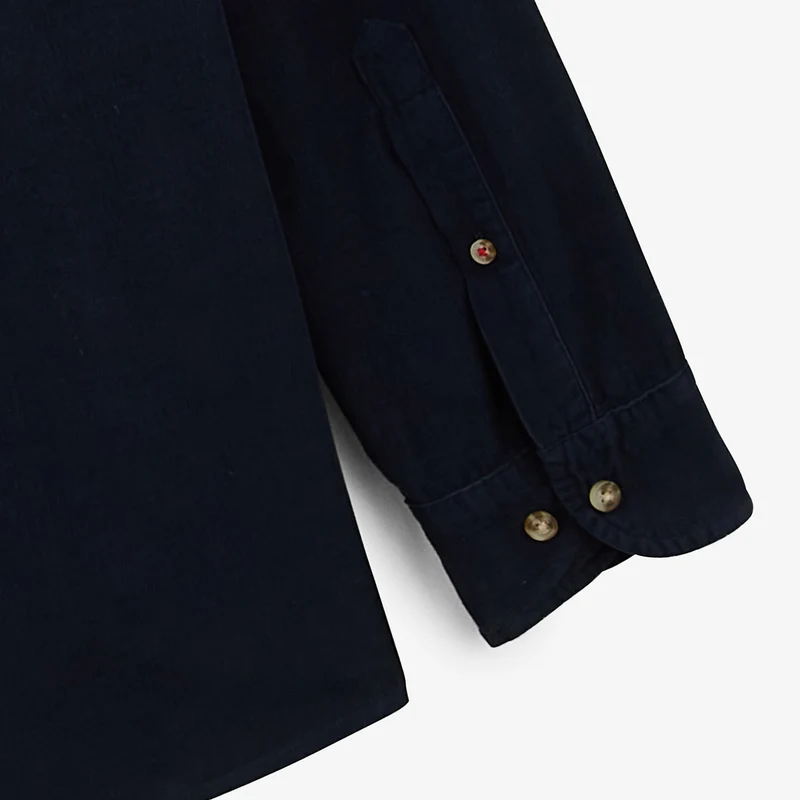 Chemise manches longues en coton velours bleu marine Charles
