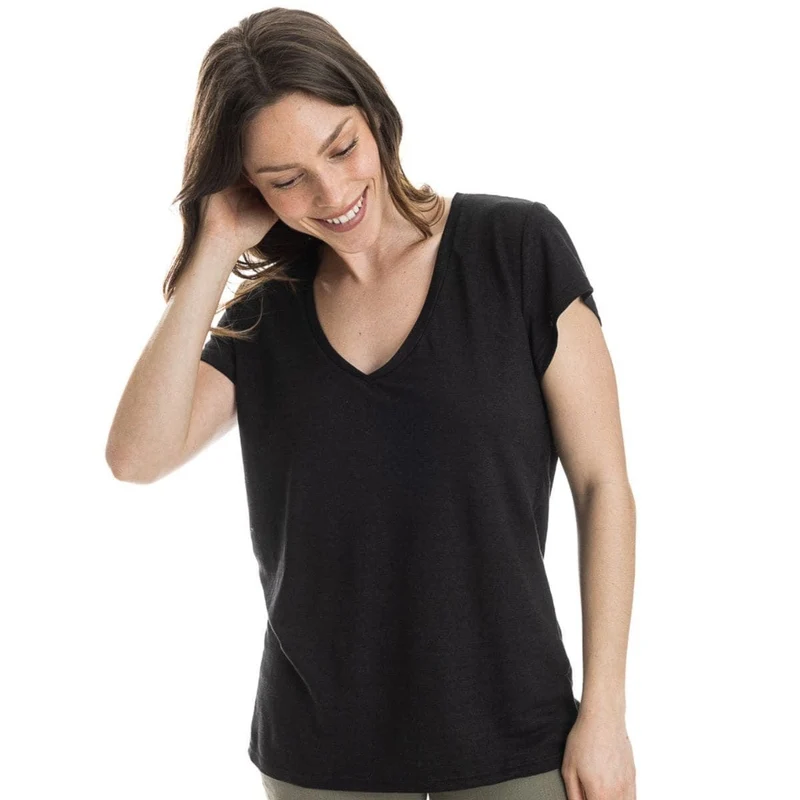 T-shirt lin femme col V Noir