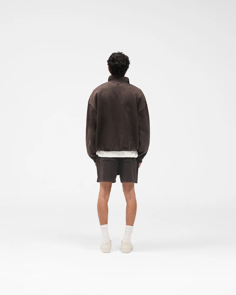 Initial Funnel Neck Quarter Zip Sweatshirt - Coffee