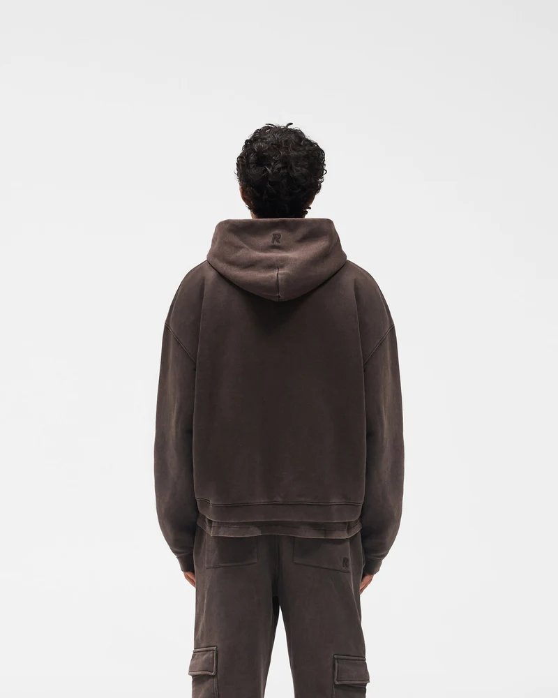 Initial Boxy Zip Through Hoodie - Coffee