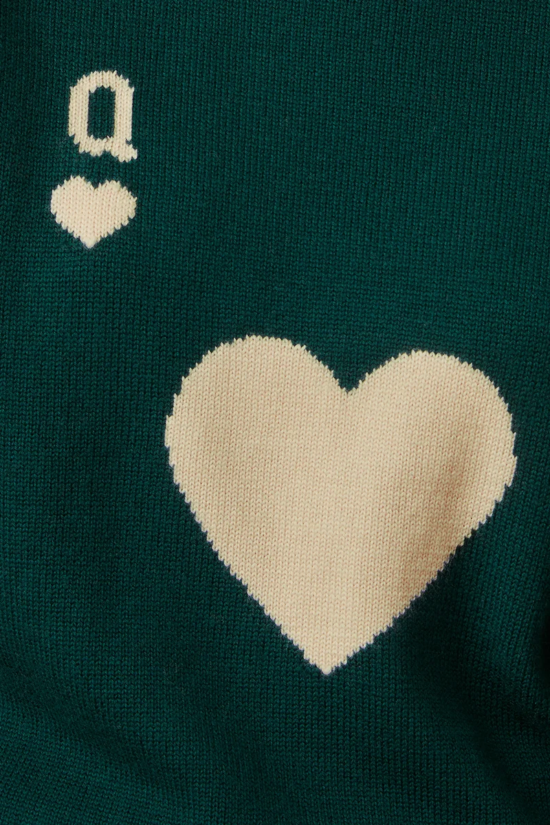 Pull Dame de Cœur Vert en Laine
