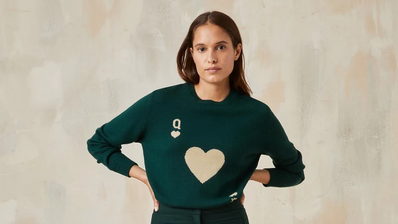 Pull Dame de Cœur Vert en Laine