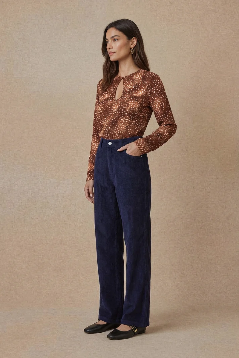 Pantalon Idéaliste en velours Bleu Nuit