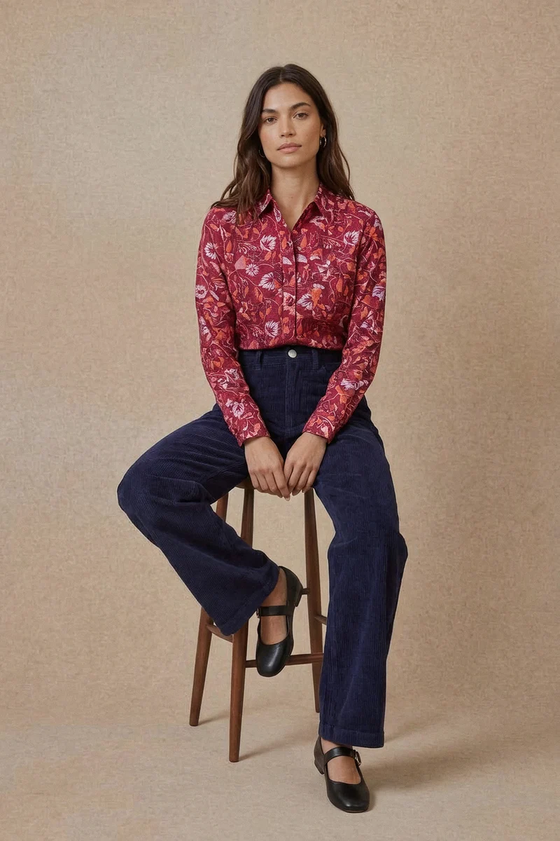 Pantalon Idéaliste en velours Bleu Nuit