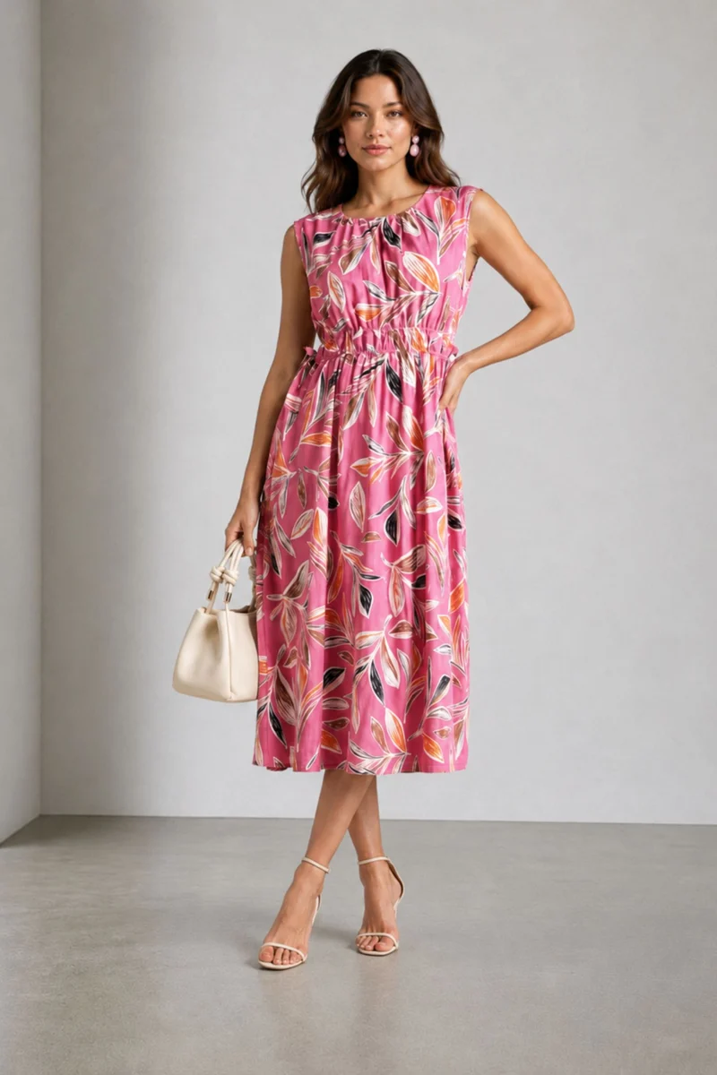 Pavora|Cotton Waist Tie Up Midi Dress