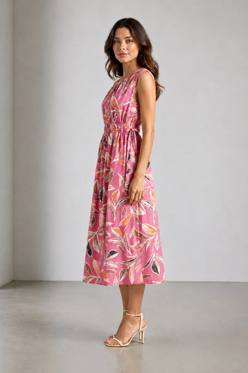 Pavora|Cotton Waist Tie Up Midi Dress