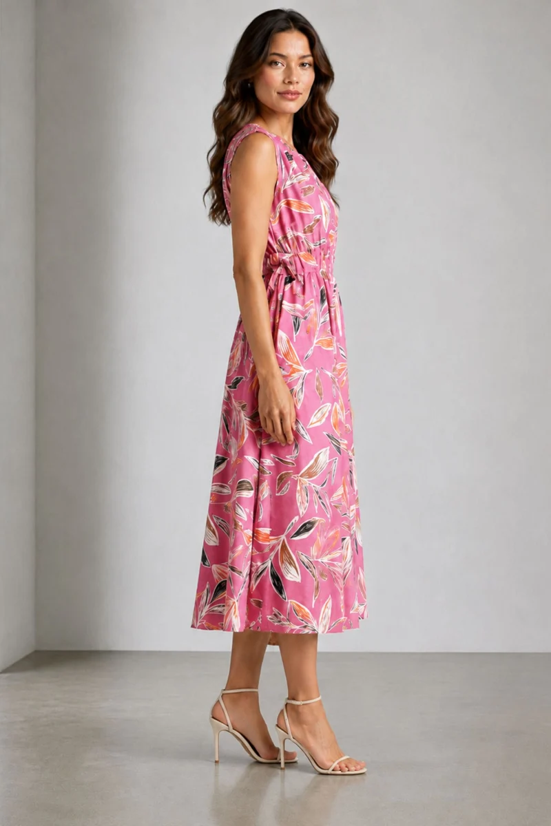 Pavora|Cotton Waist Tie Up Midi Dress