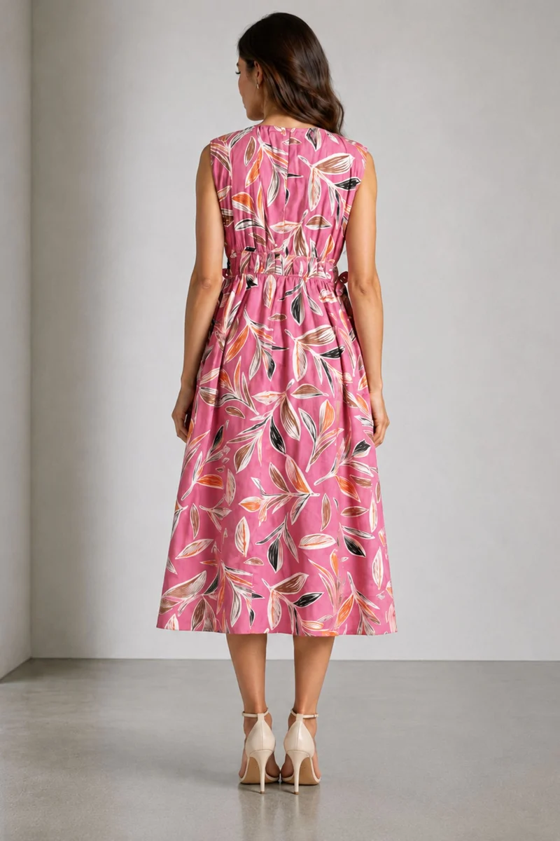 Pavora|Cotton Waist Tie Up Midi Dress