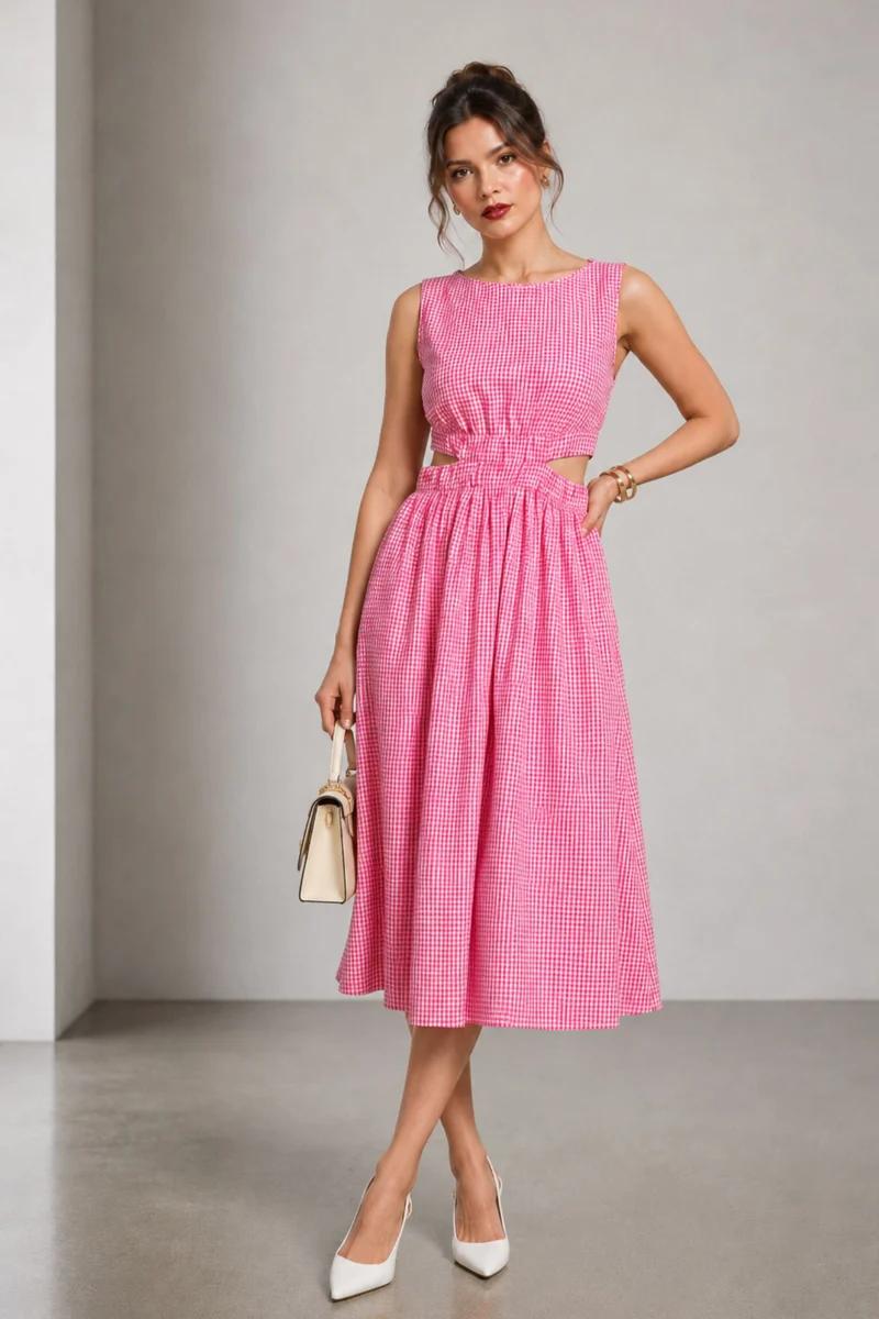 Kiva|Cotton Waist Cut Out Midi Dress