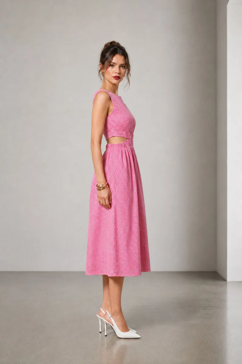 Kiva|Cotton Waist Cut Out Midi Dress