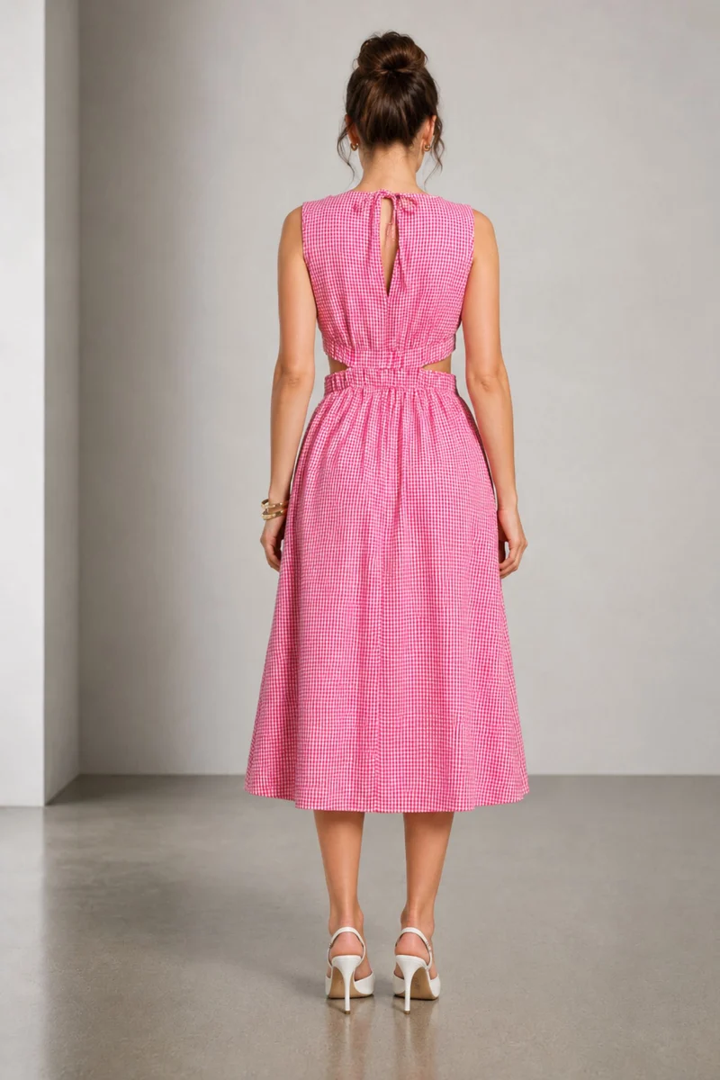 Kiva|Cotton Waist Cut Out Midi Dress
