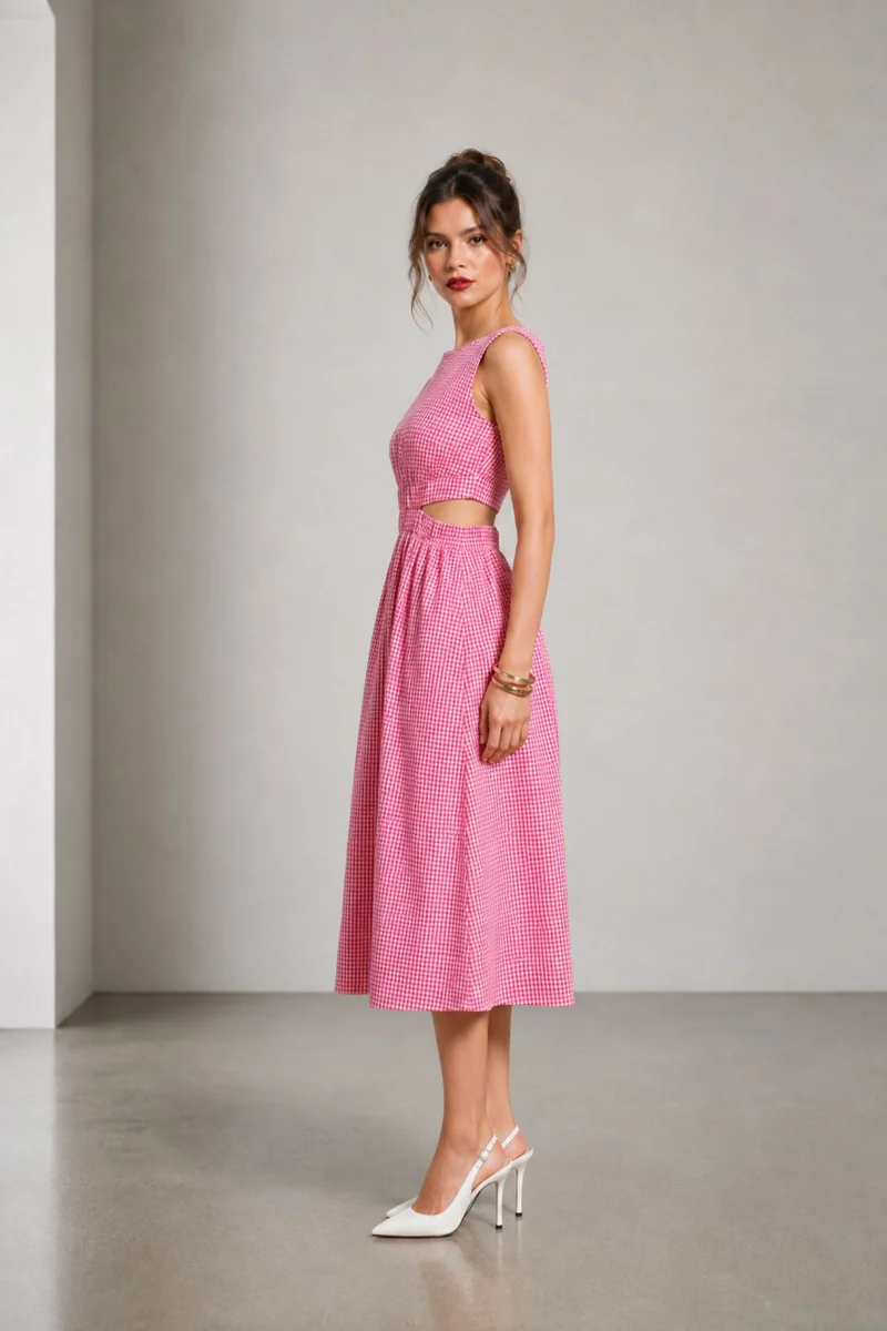 Kiva|Cotton Waist Cut Out Midi Dress