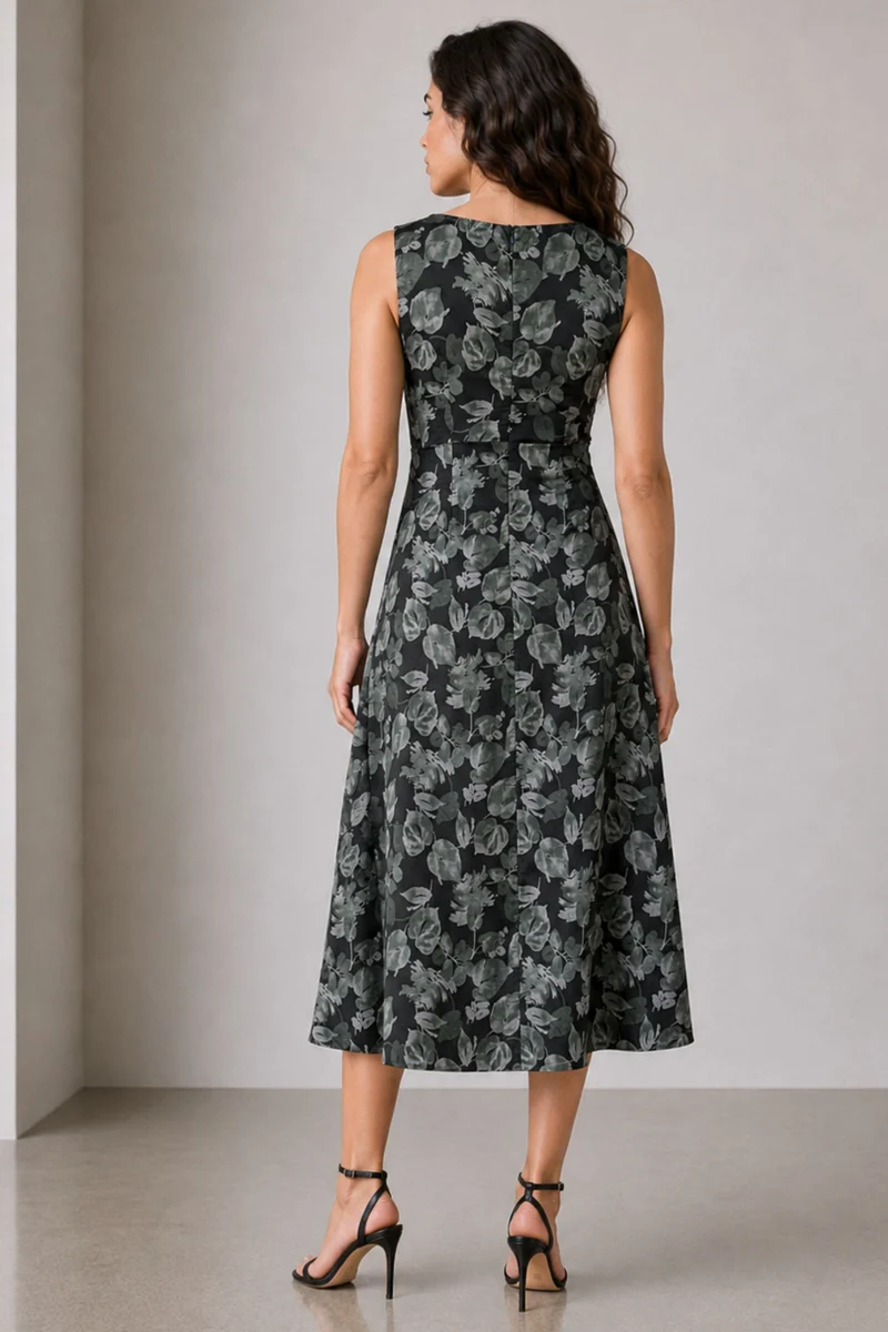 Arion|Cotton Ruched Asymmetrical Neck Midi Dress