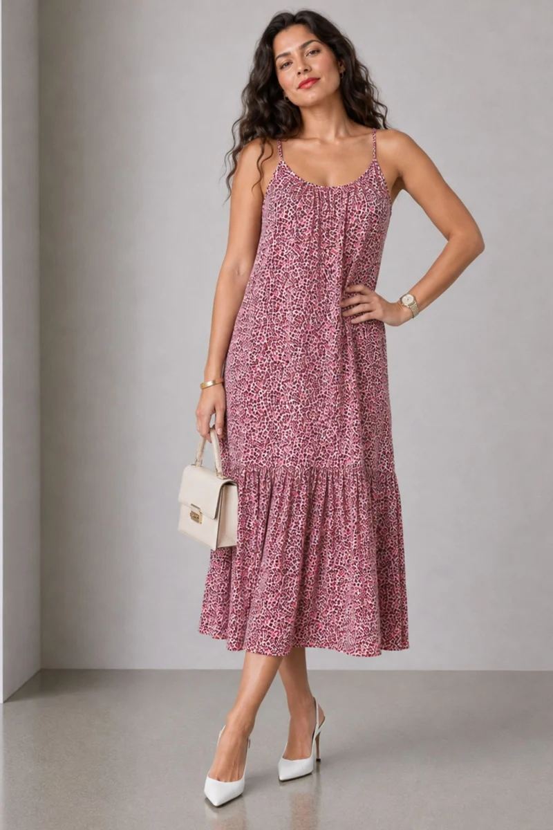 Pavela|Viscose Strappy Tiered Midi Dress