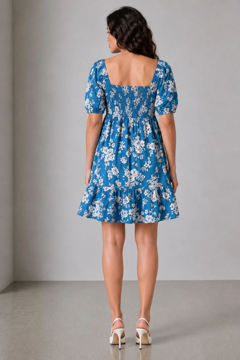 Dovina|Viscose Sweetheart Neck Tiered Mini Dress
