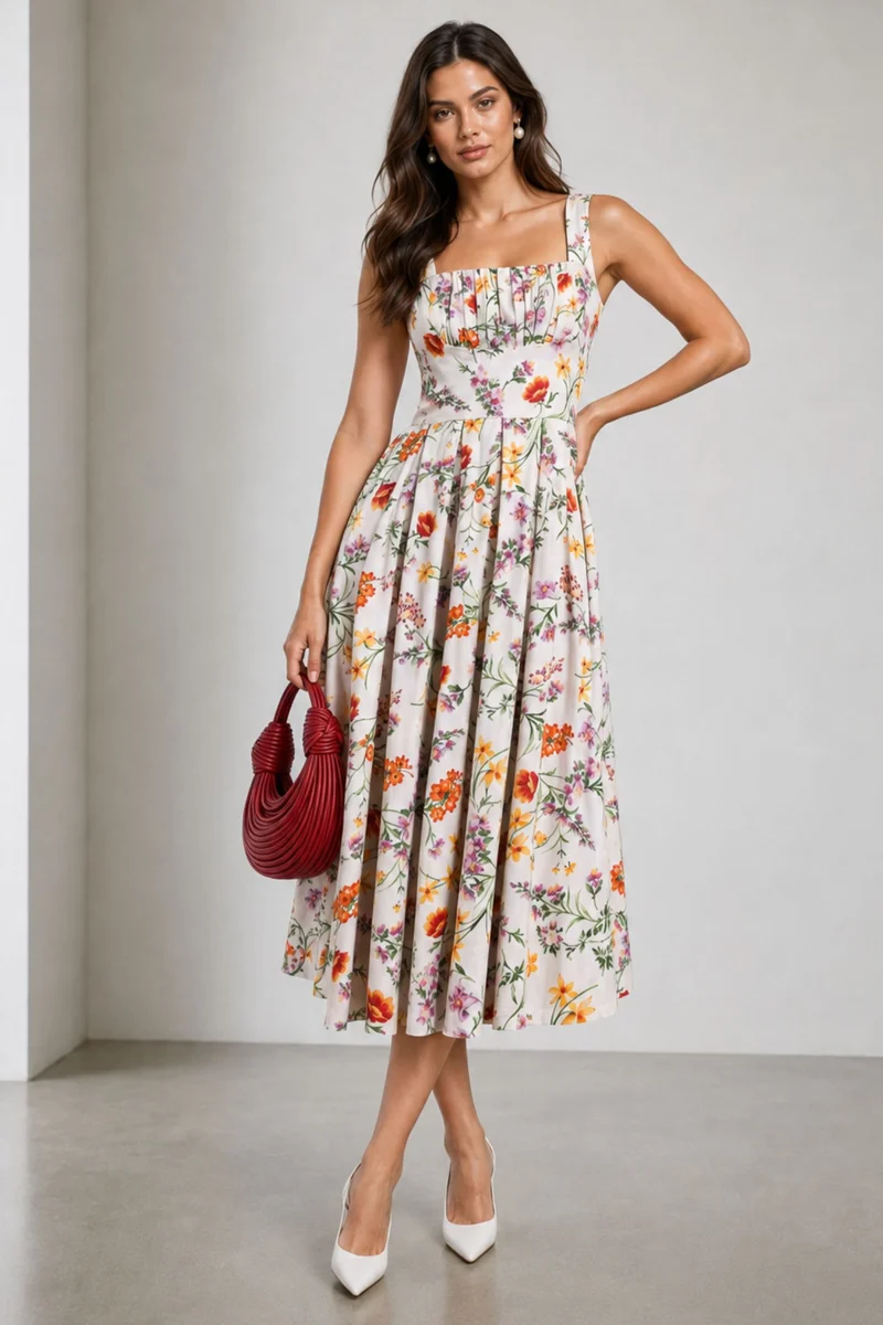 Edena|Viscose Gathered Bust Midi Dress