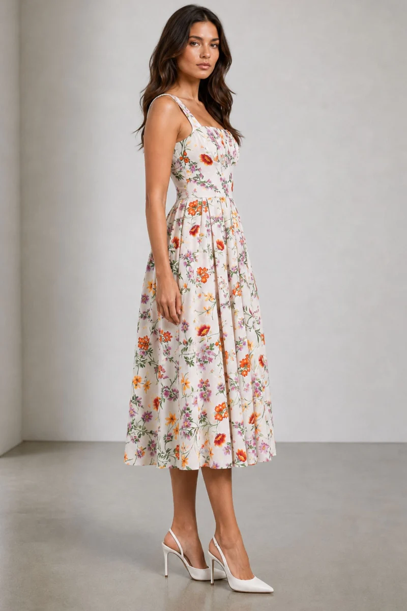 Edena|Viscose Gathered Bust Midi Dress