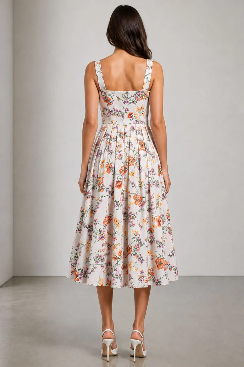 Edena|Viscose Gathered Bust Midi Dress