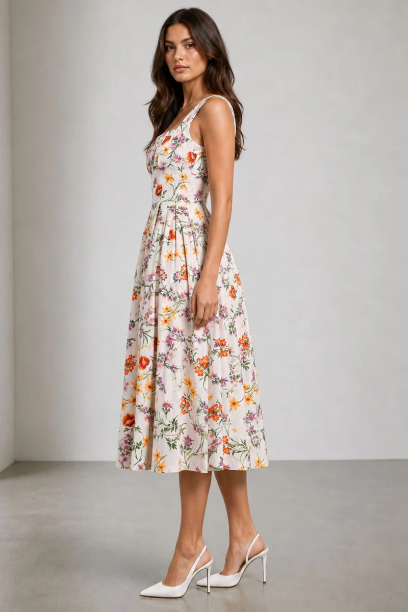 Edena|Viscose Gathered Bust Midi Dress
