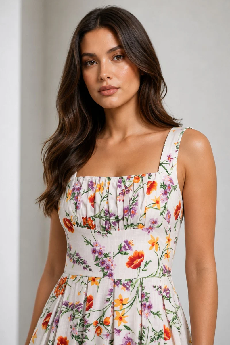 Edena|Viscose Gathered Bust Midi Dress