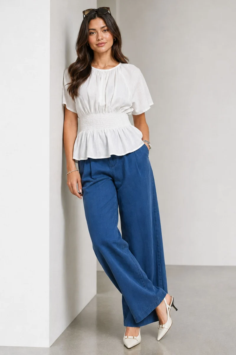 Aureli|Cotton Smocked Waist Peplum Top