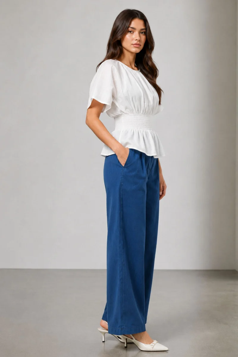 Aureli|Cotton Smocked Waist Peplum Top