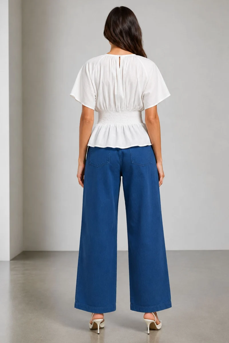 Aureli|Cotton Smocked Waist Peplum Top