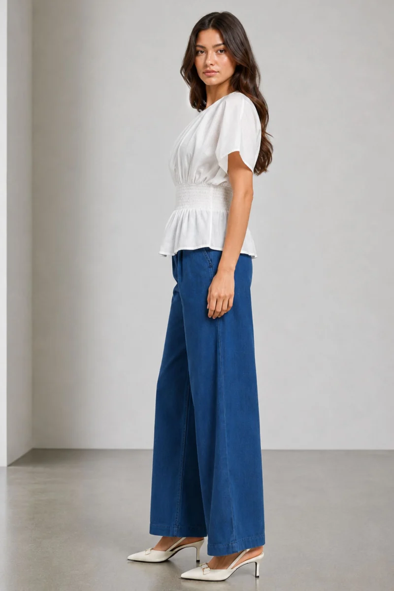 Aureli|Cotton Smocked Waist Peplum Top