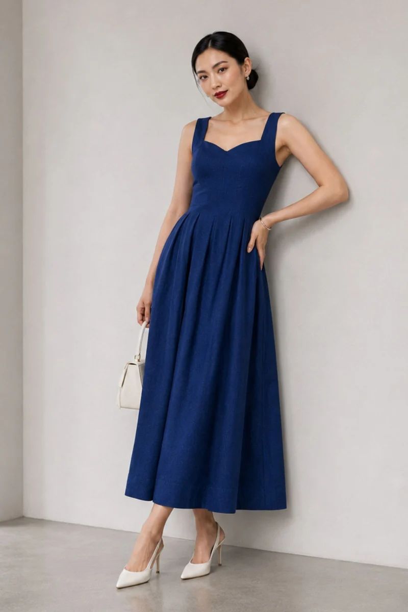Civia|Cotton Sweetheart Pleated Maxi