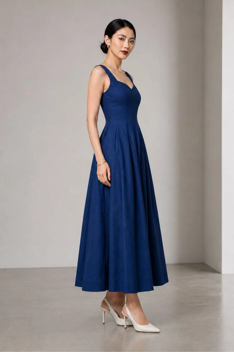 Civia|Cotton Sweetheart Pleated Maxi