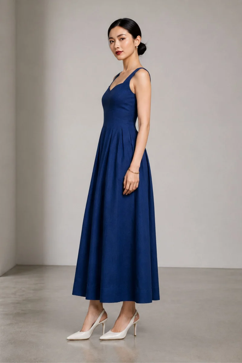 Civia|Cotton Sweetheart Pleated Maxi