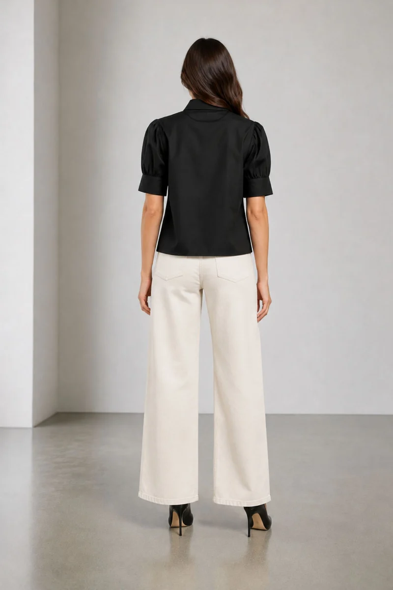 Naven|Cotton Angled Yoke Black Shirt