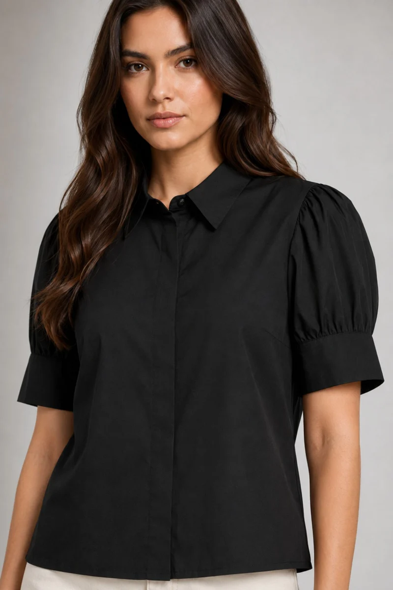 Naven|Cotton Angled Yoke Black Shirt