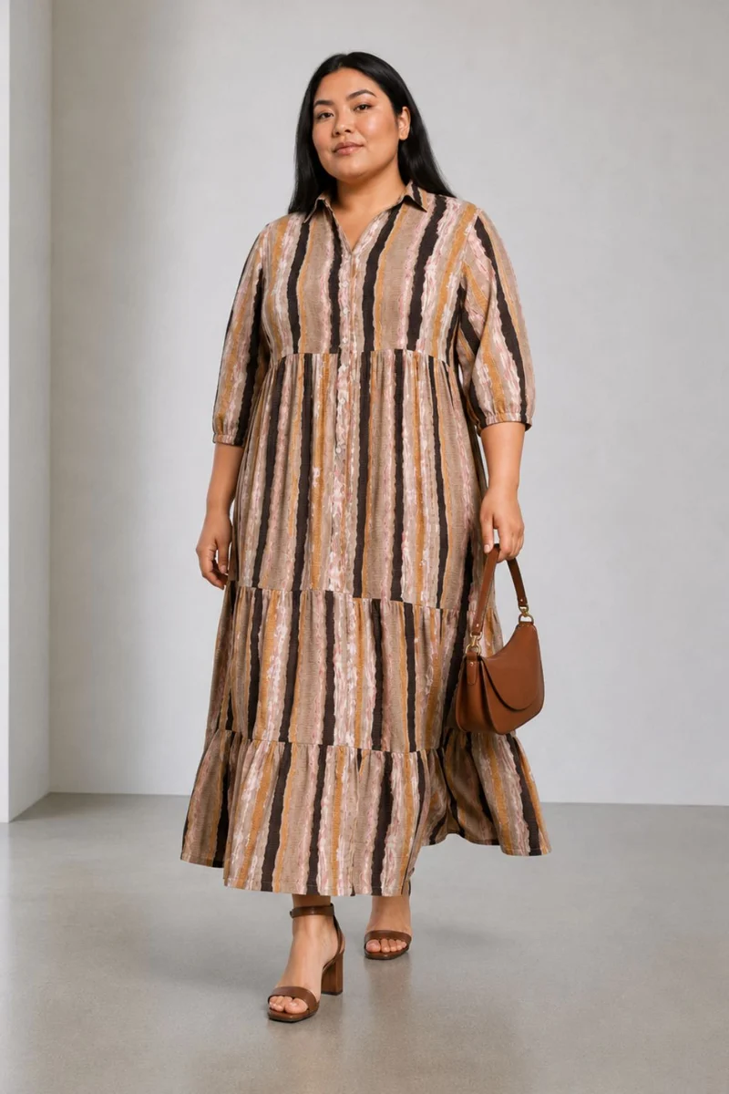Morno|Viscose Tiered Maxi Shirt Dress