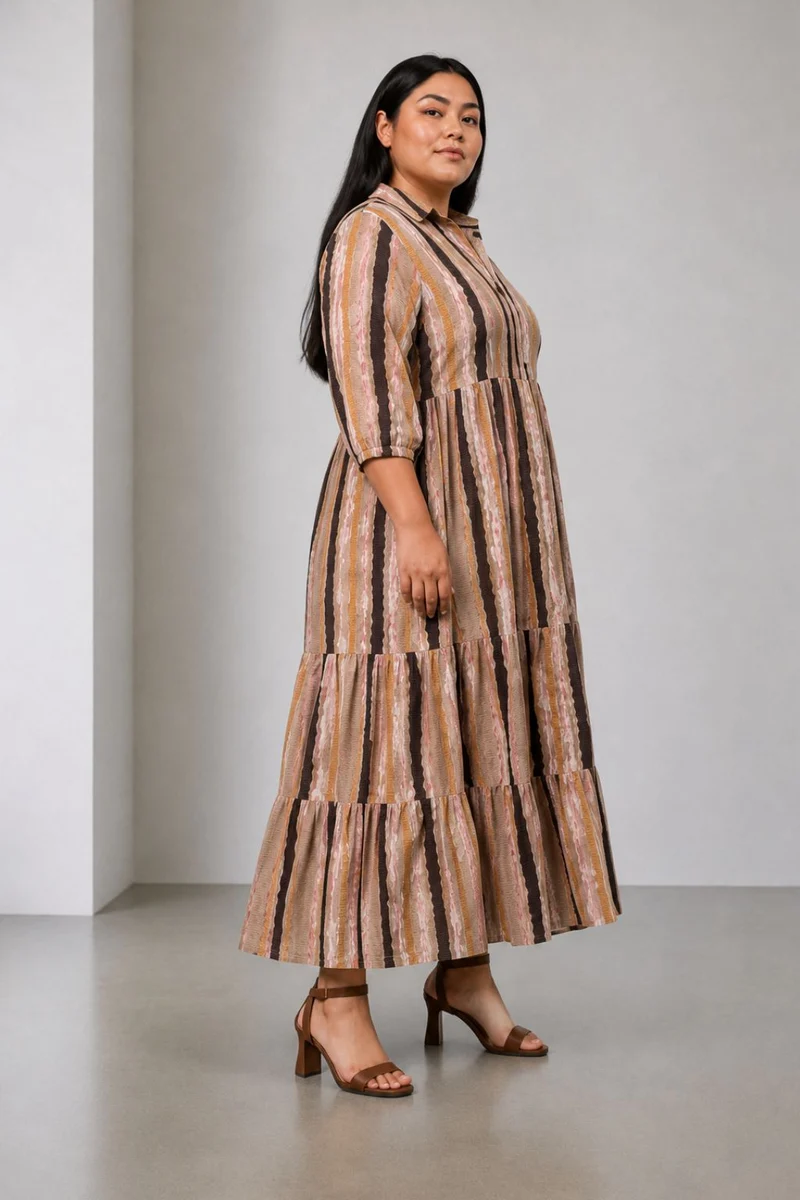 Morno|Viscose Tiered Maxi Shirt Dress