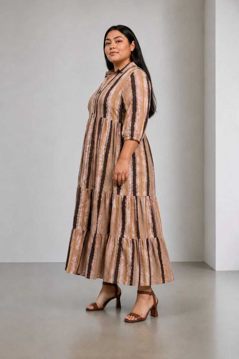 Morno|Viscose Tiered Maxi Shirt Dress