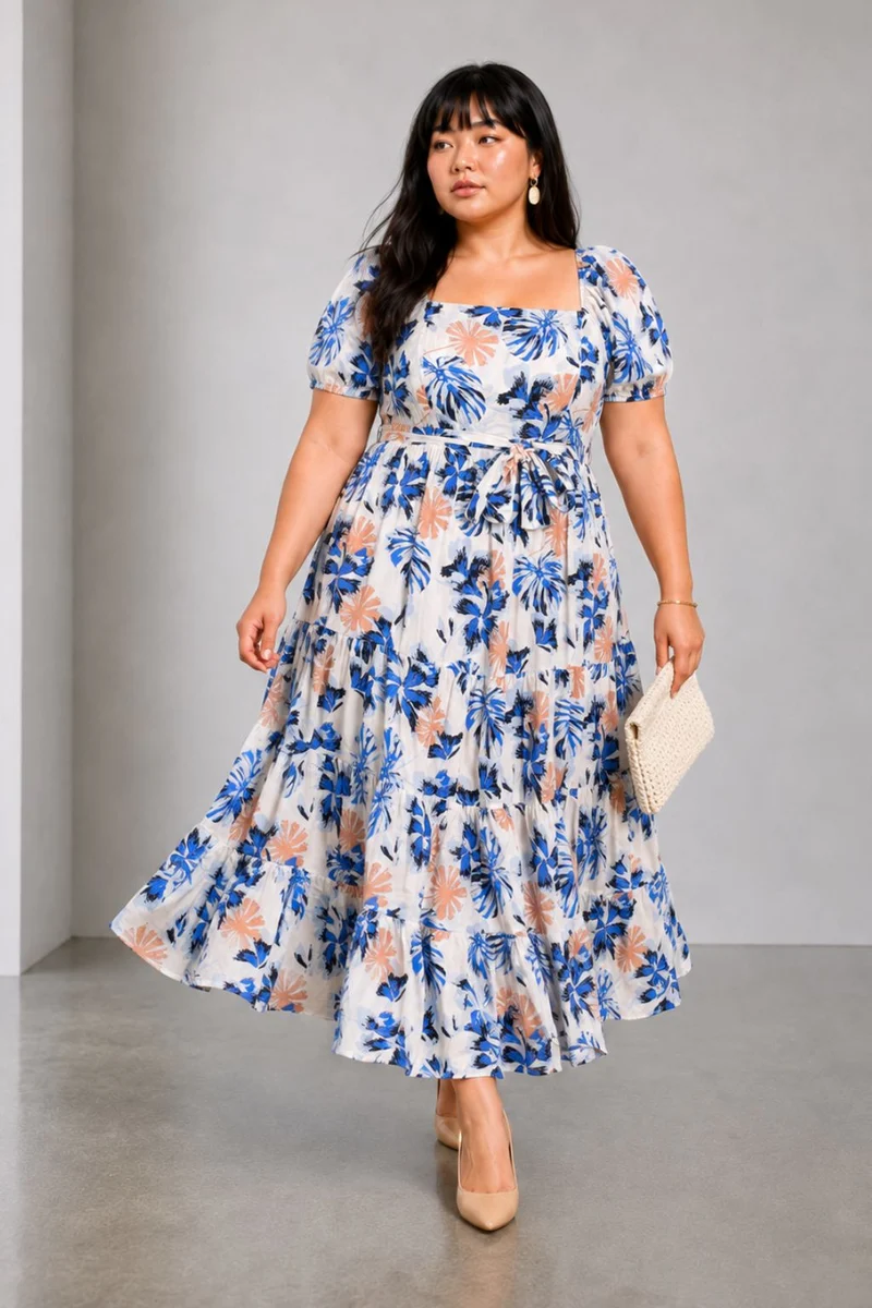 Mavie|Cotton Fit And Flare Tiered Dress